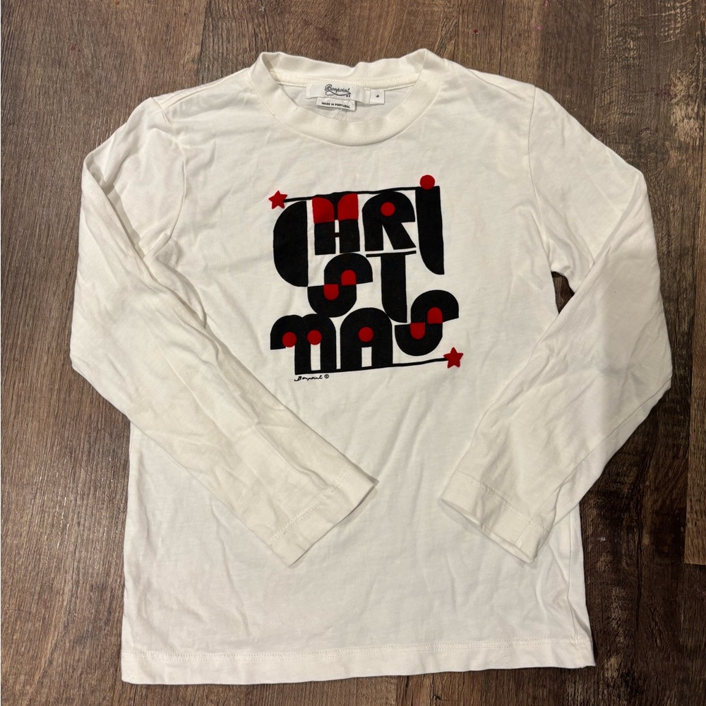 Bonpoint Christmas Kids Long Sleeve Shirt - White